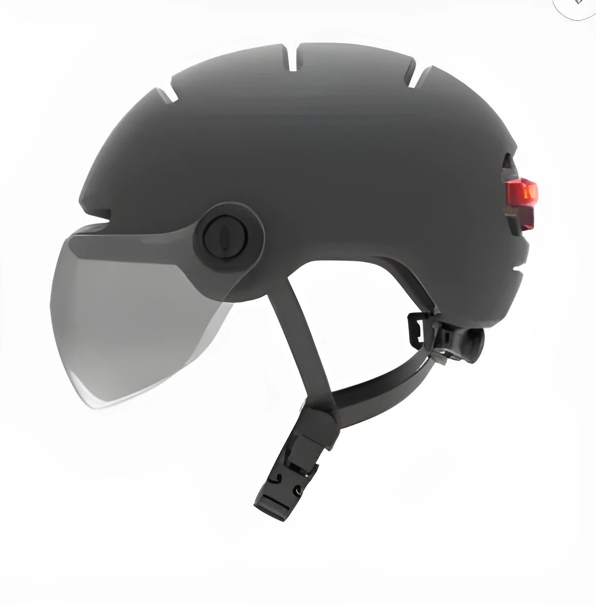 Cycling helmet with built-in red LED tail light and brake light on the back, shown in M and L sizes.