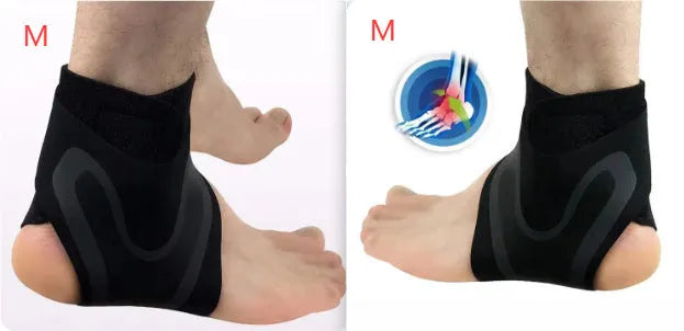 Ankle support brace for sports injury recovery showing left and right versions in three sizes