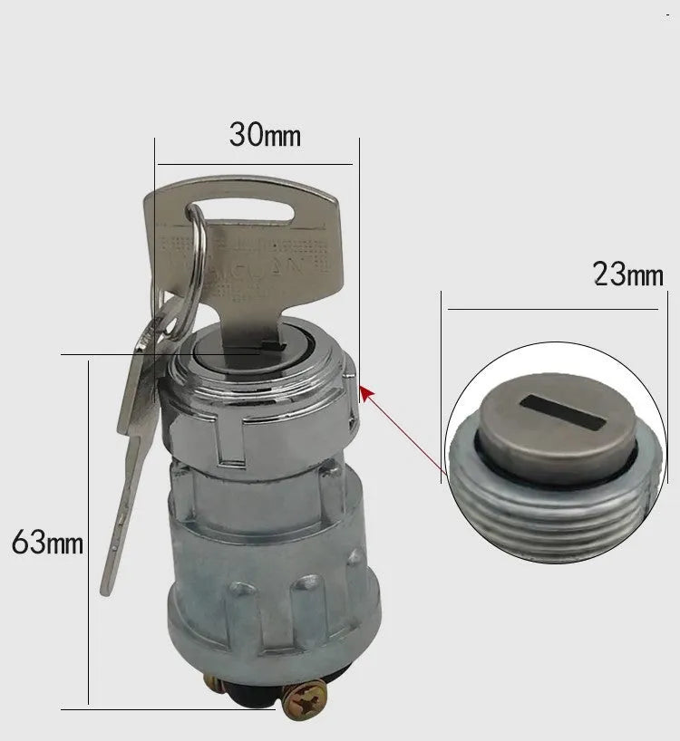 Copper automotive ignition switch with key for trucks and forklifts.