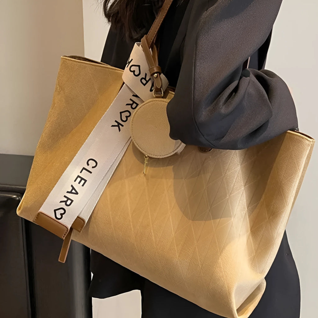 Large horizontal square shoulder tote bag in polyester with zip pocket interior available in four colours