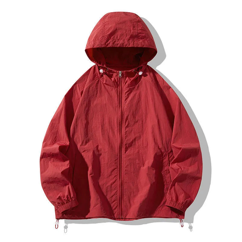 Lightweight loose fit outdoor sports jacket in nylon fabric available in multiple colours including pink, navy blue, and wine red