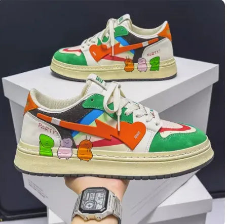 A pair of simple lace-up casual sneakers on a plain background, shown in the Rainbow colour option.