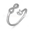 Geometric open zircon ring with letter decoration in gold, rose gold or silver metal