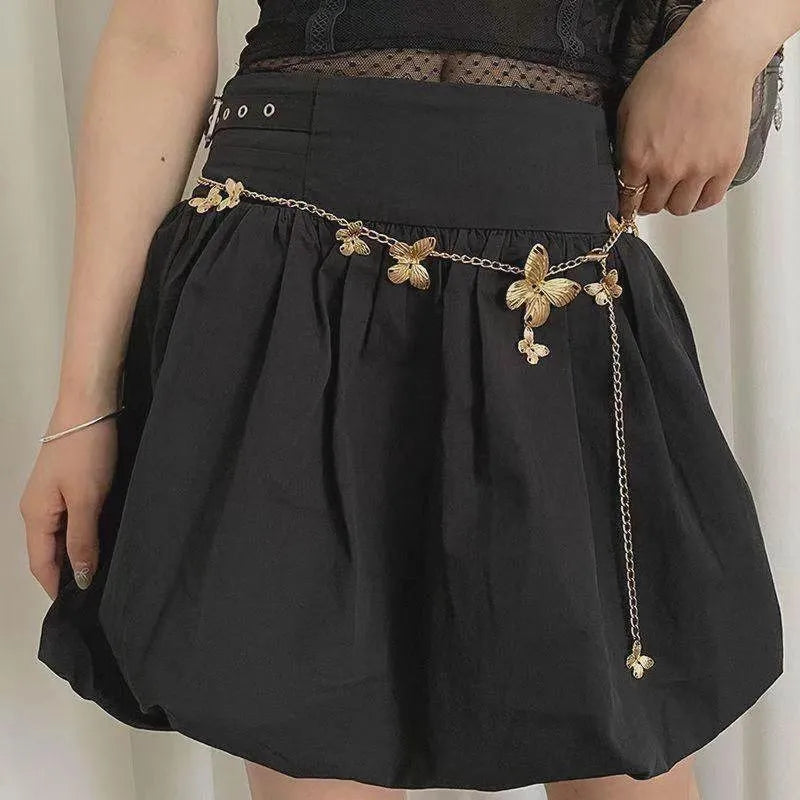 Golden butterfly waist chain alloy accessory 104cm length silver or gold colour retro design