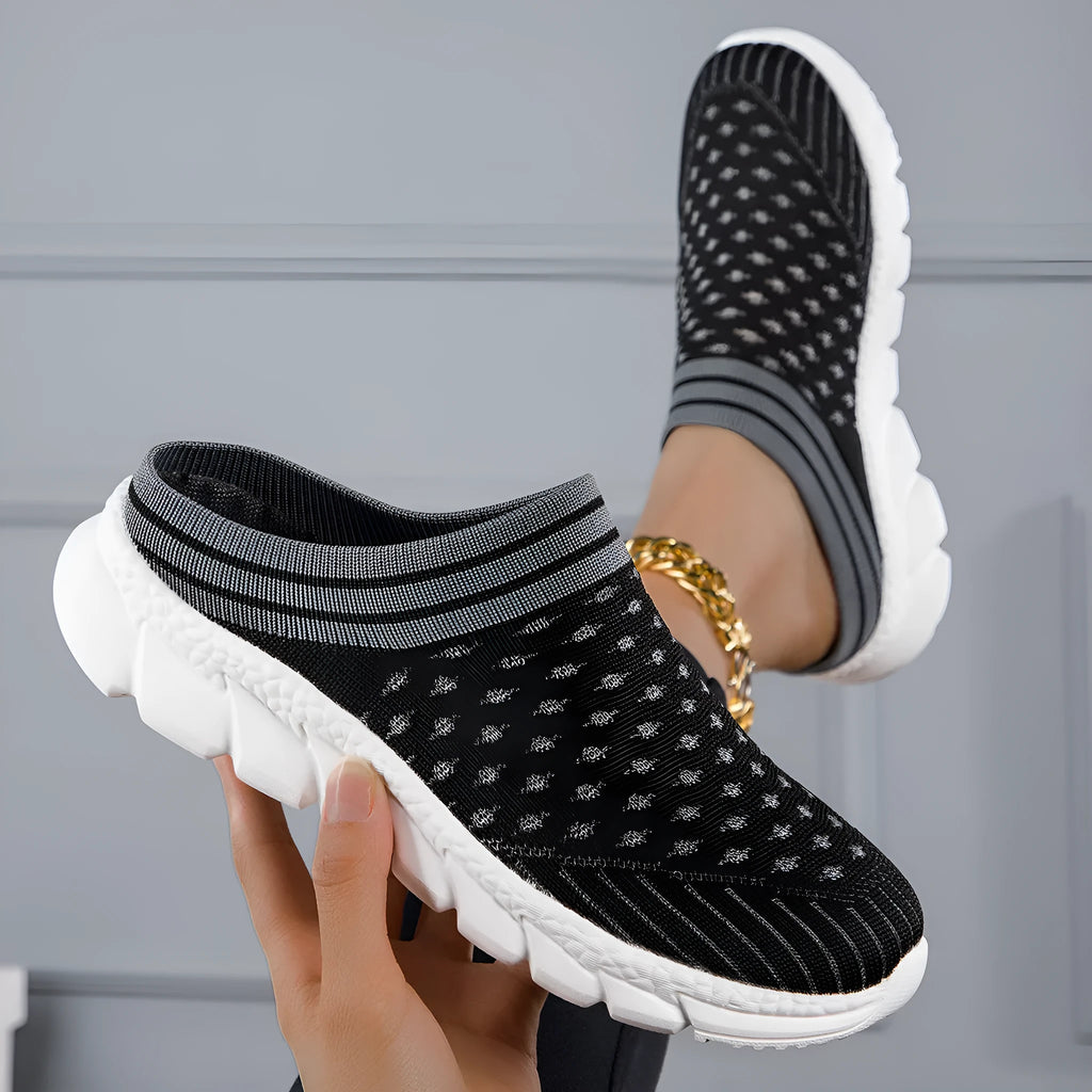 Women's striped Flyknit casual shoes with hollowed-out design and viscose sole