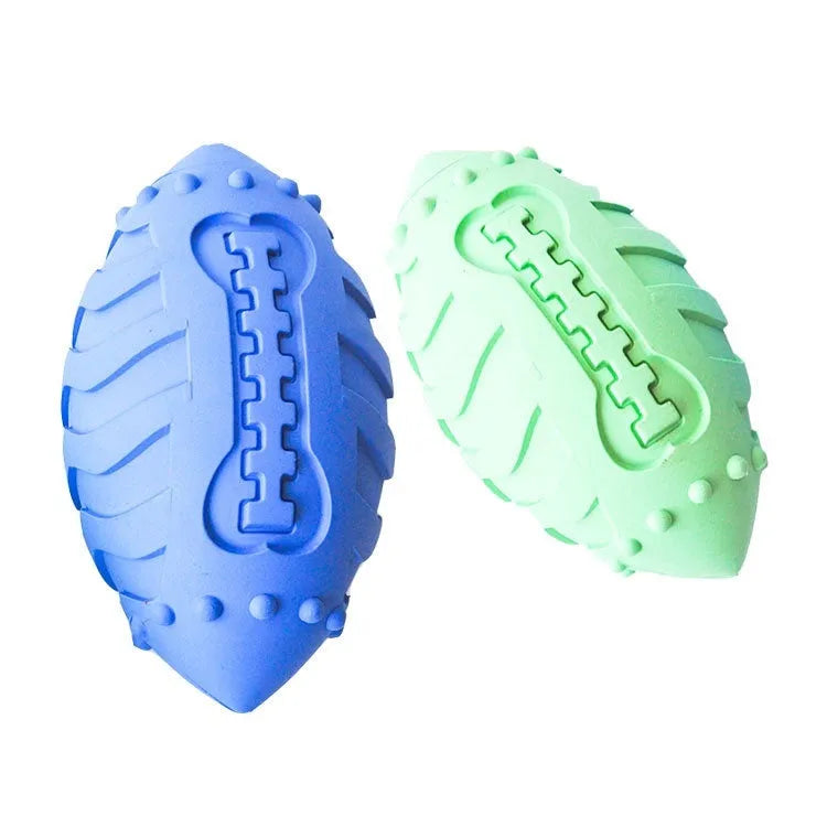 Thickened rubber bite-resistant vocal rugby ball dog toy in light green or sapphire blue colour
