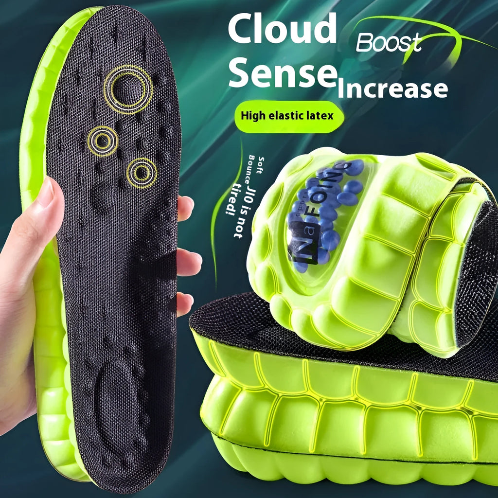 Green PU air cushion sports insoles for shock absorption, shown in size 35-46.