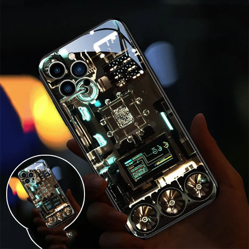 Xpress 14 tempered glass mobile phone case with light-up notification feature for iPhone.