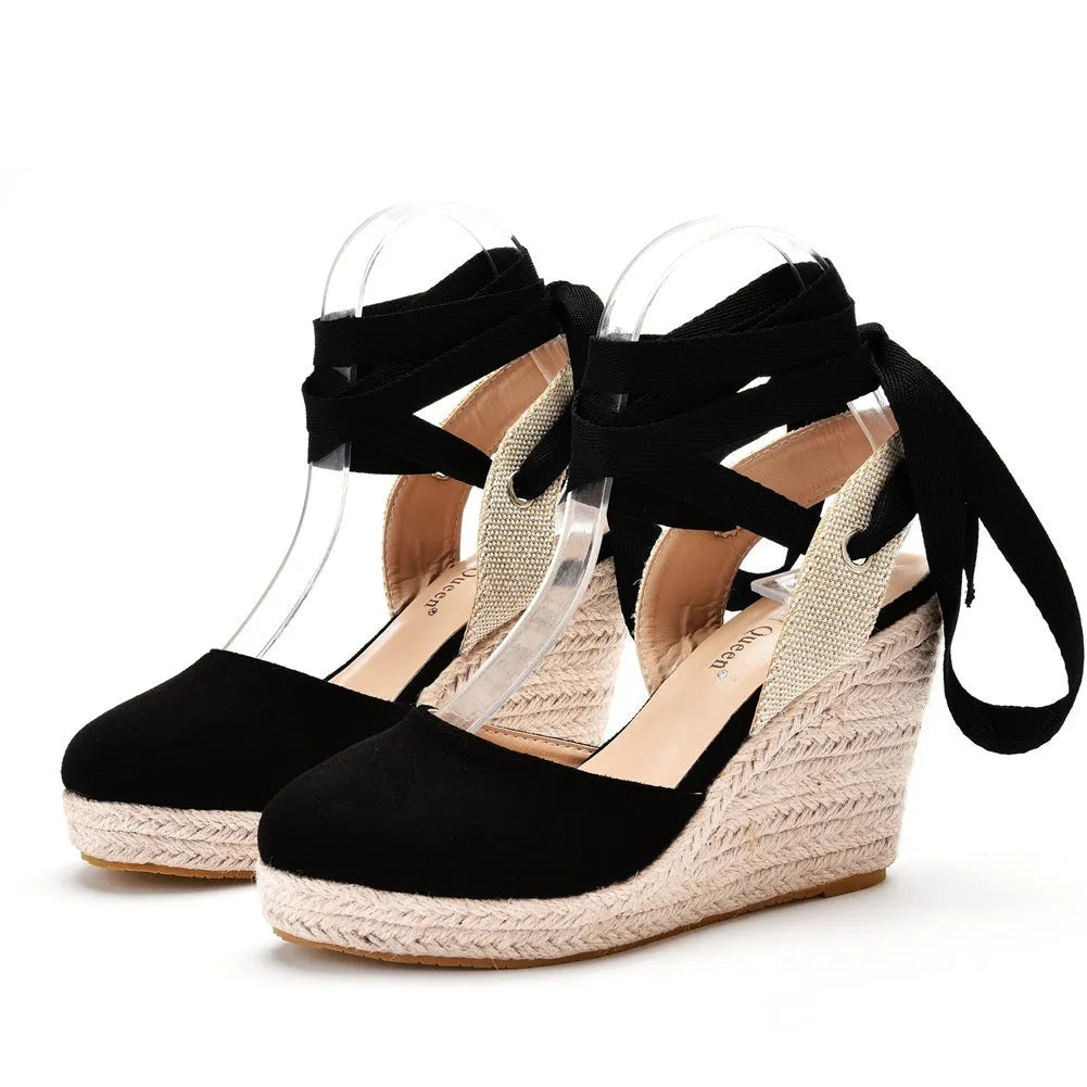 Women's apricot Bohemian wedge sandals with beaded tassels, buckle strap, and a 10.5cm wedge heel.