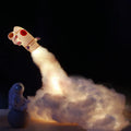 DIY astronaut rocket night light kit parts including plastic rocket, LED string, straws, and 19cm base