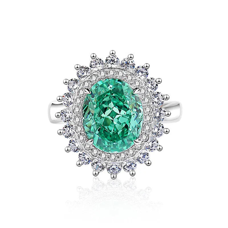 Women's S925 silver emerald ring with palaibahao inlaid high carbon diamond design in geometric shape