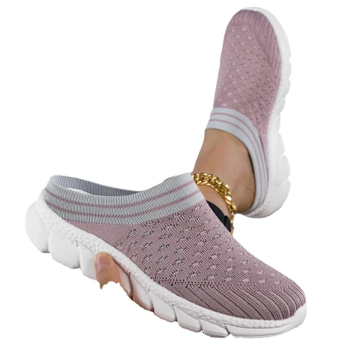 Women's striped Flyknit casual shoes with hollowed-out design and viscose sole