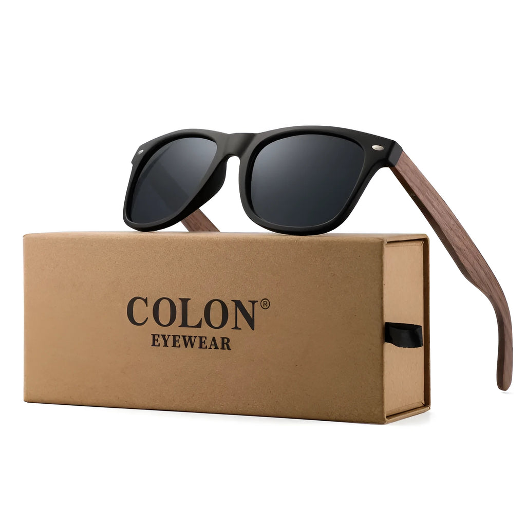 Polarized sunglasses with bamboo and wood frame, Blue Mercury coloured TAC lens, PC frame, in box
