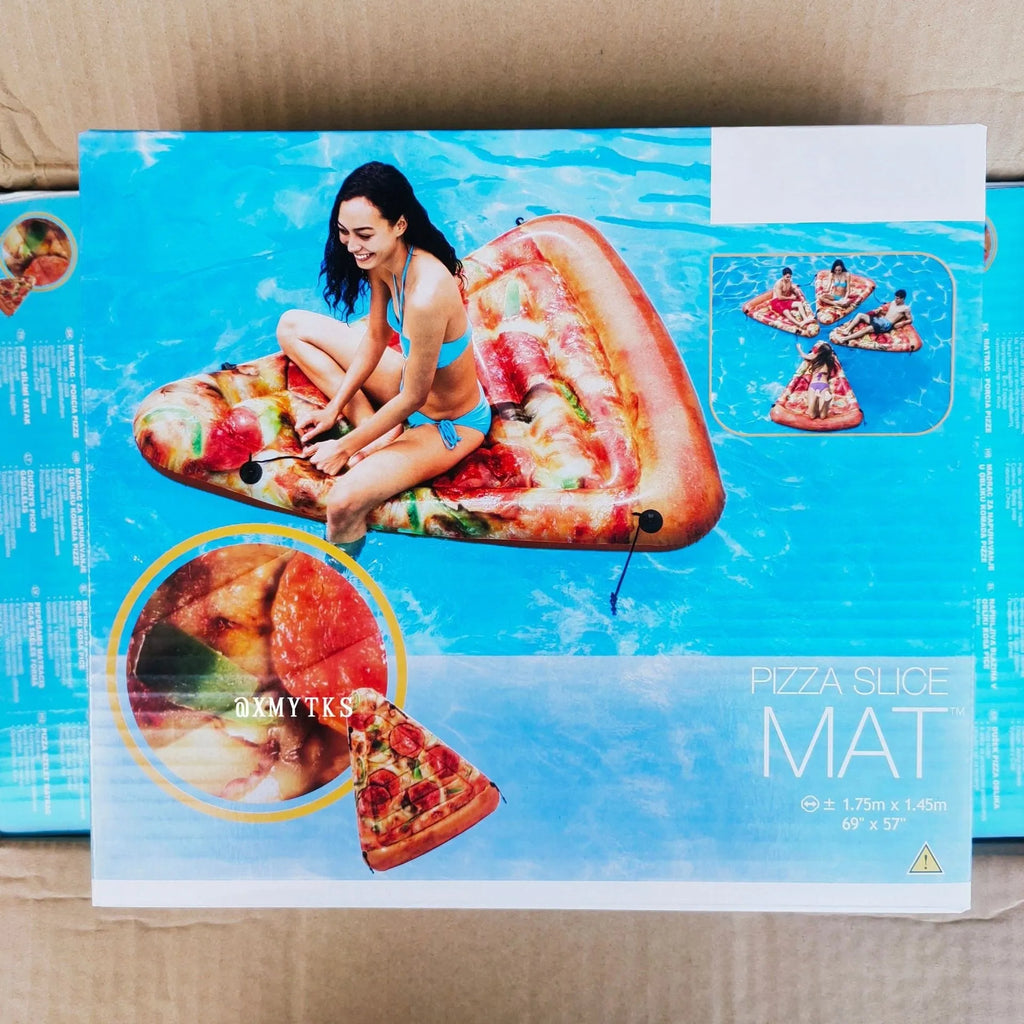 Pizza-themed inflatable surfboard recliner measuring 175cm long for water lounging
