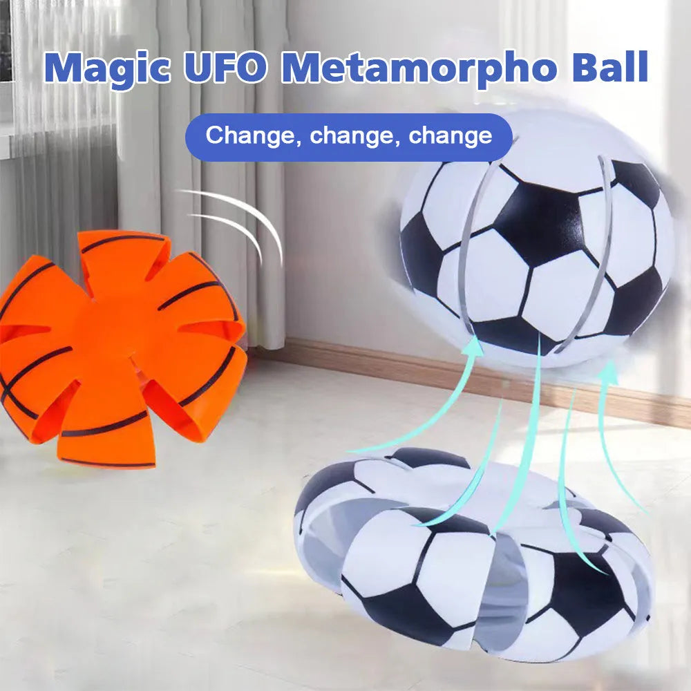 Transformable plastic dog ball that changes to flying disc for outdoor training exercises
