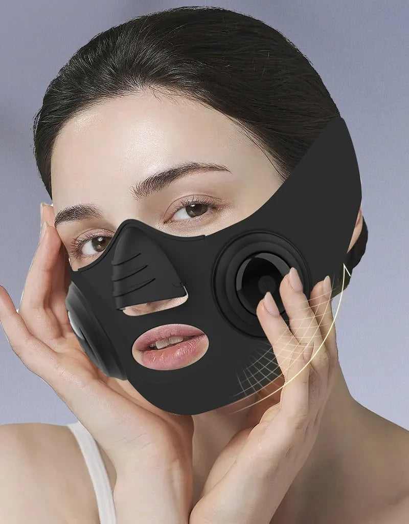 Black photon facial beauty mask device with USB connection cable