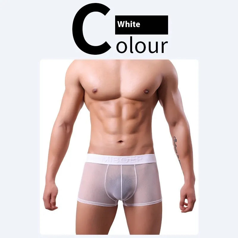 Men's thin quick-drying boxers in multiple colours on a size chart