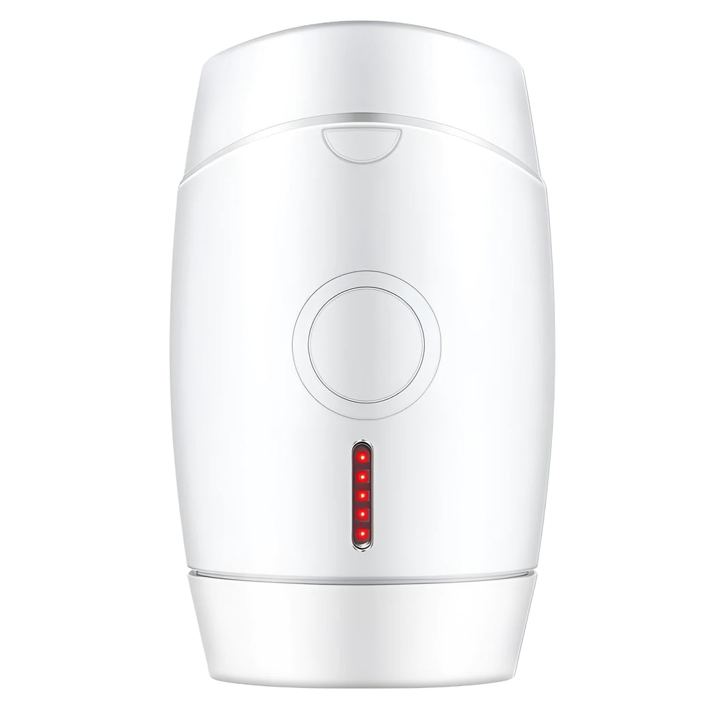 White home laser hair removal instrument with five energy adjustment buttons and compact handheld design
