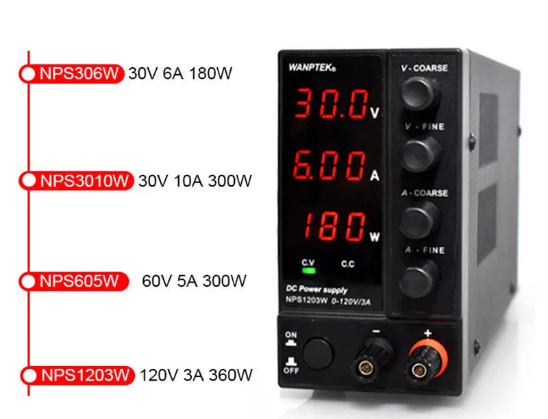 White S605W adjustable DC power supply unit with voltage and current controls for electronics repair