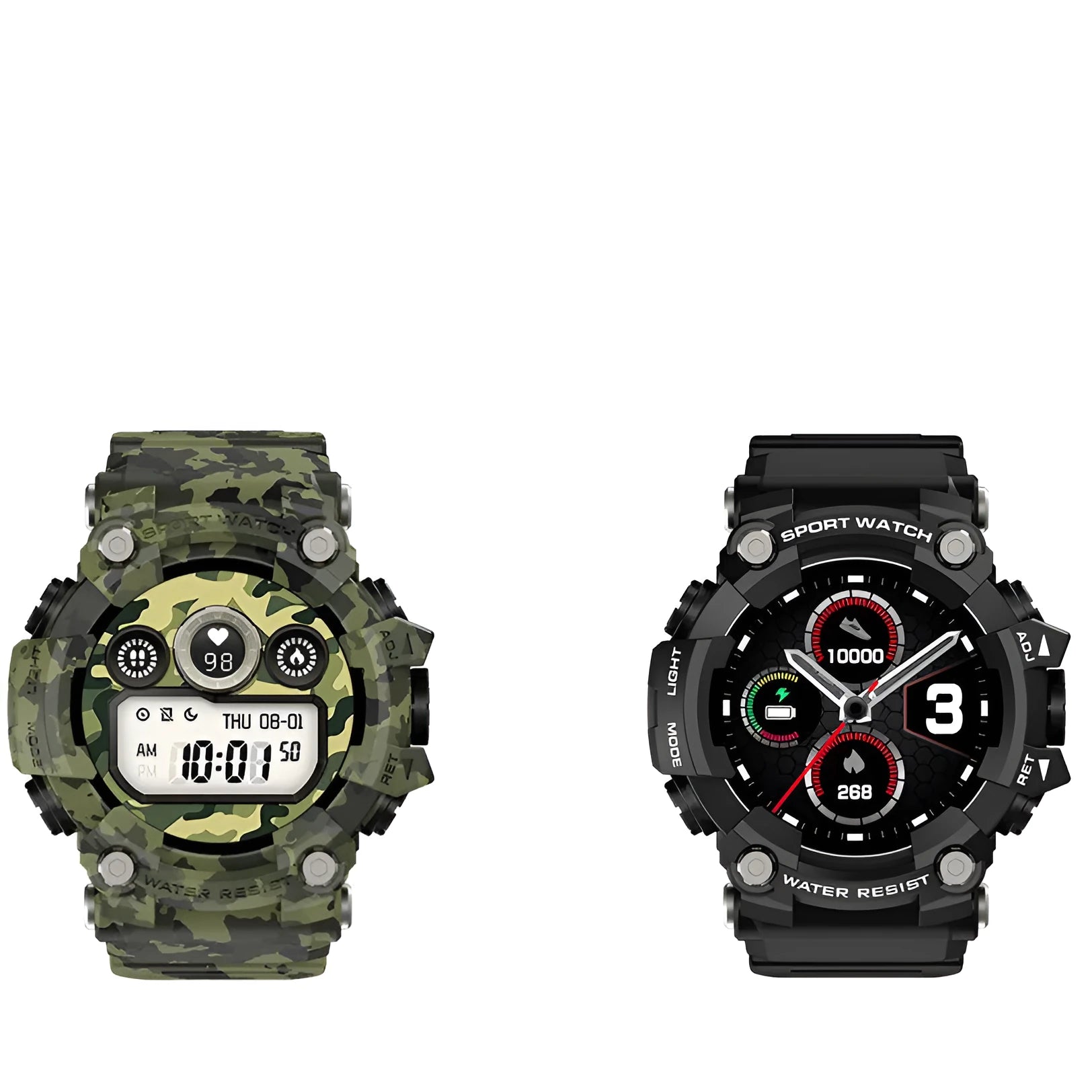 T6 Tactical Rugged Smart Watch with 1.3 inch screen in black or green on wrist