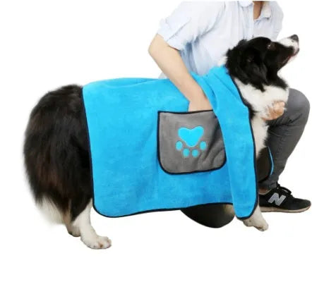 Blue pet bath towel made from 800g superfine absorbent fiber for fast drying dogs and cats