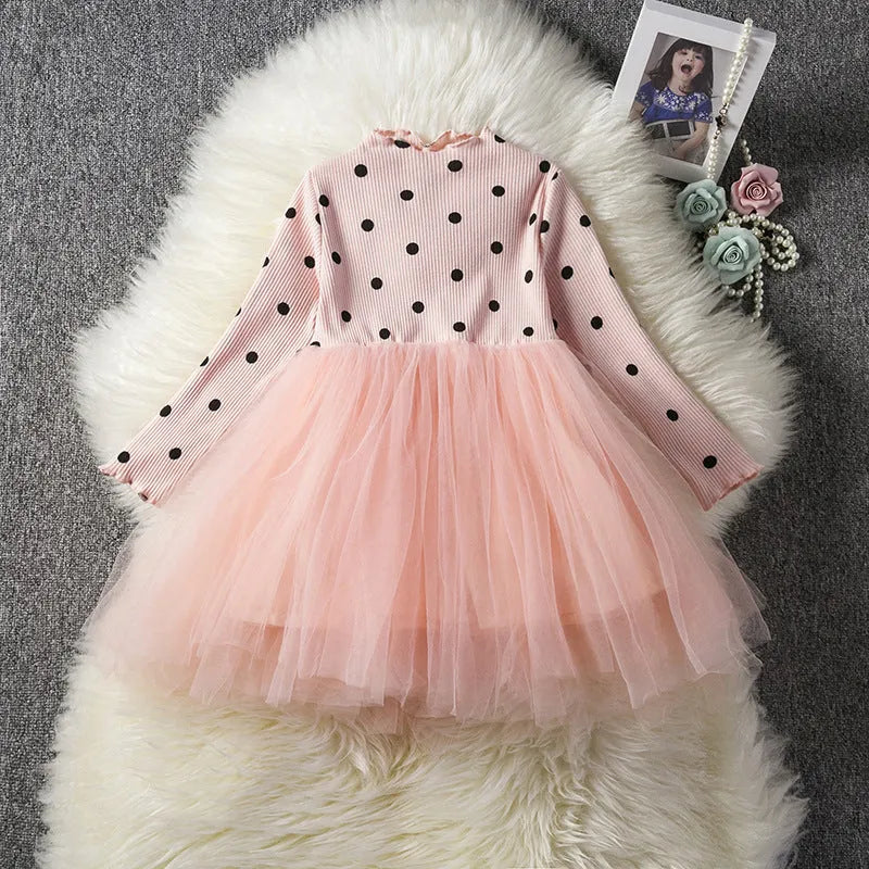 Baby girls long sleeve lace tutu dress in black, pink or white colours for birthdays and christenings
