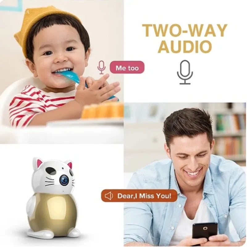 Gold Lucky Cat battery-powered wireless camera with 2MP HD sensor for indoor remote monitoring