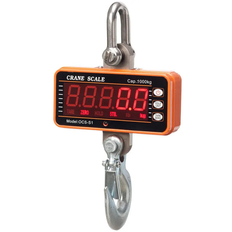 Orange electronic crane scale with digital display for 500 kg capacity industrial weighing