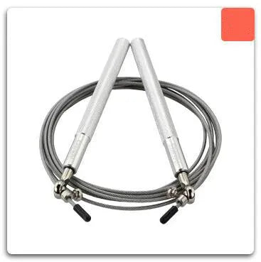 Crossfit speed jump rope with aluminum handle, wire cable, spare cable, and carrying bag in black
