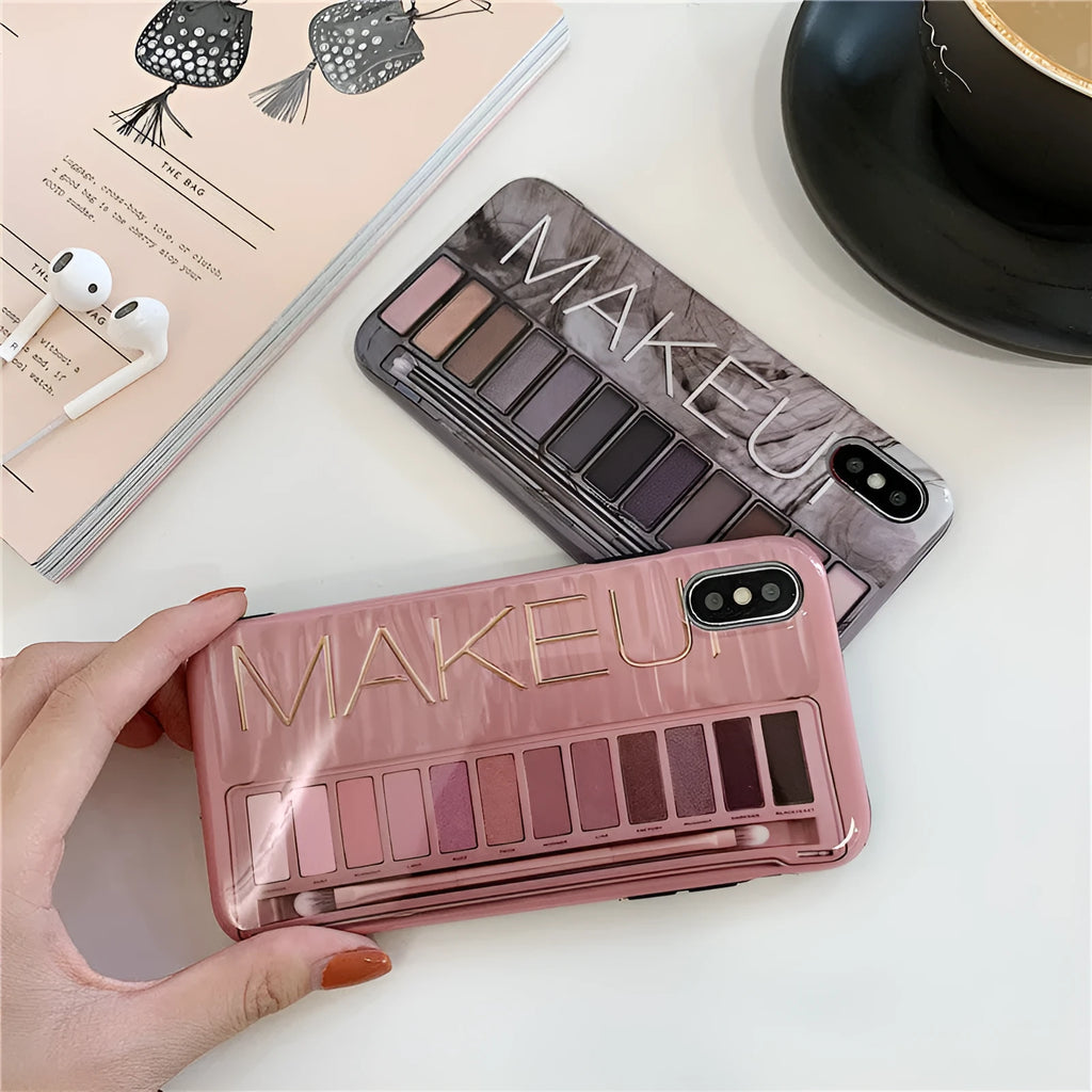 Silicone iPhone case with eye shadow print design in flesh colour or grey options