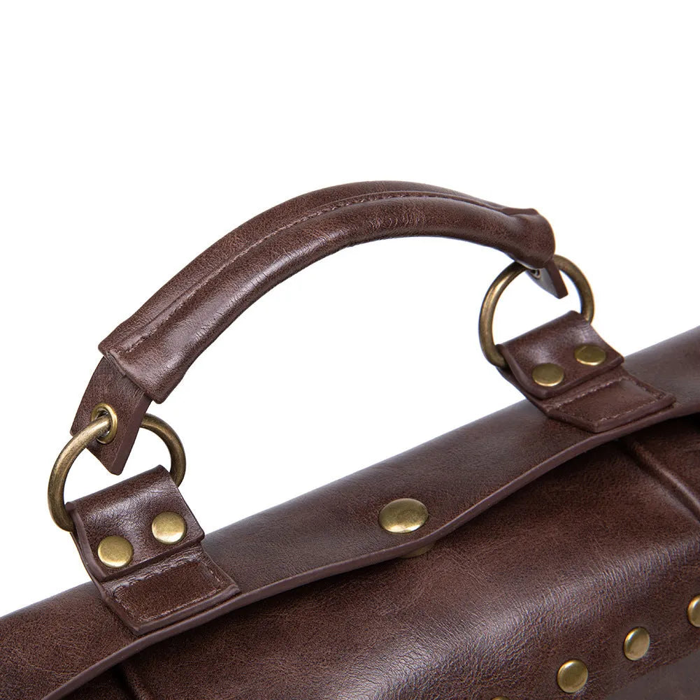 Bronze steampunk industrial retro shoulder bag with metal hardware and square pillow shape