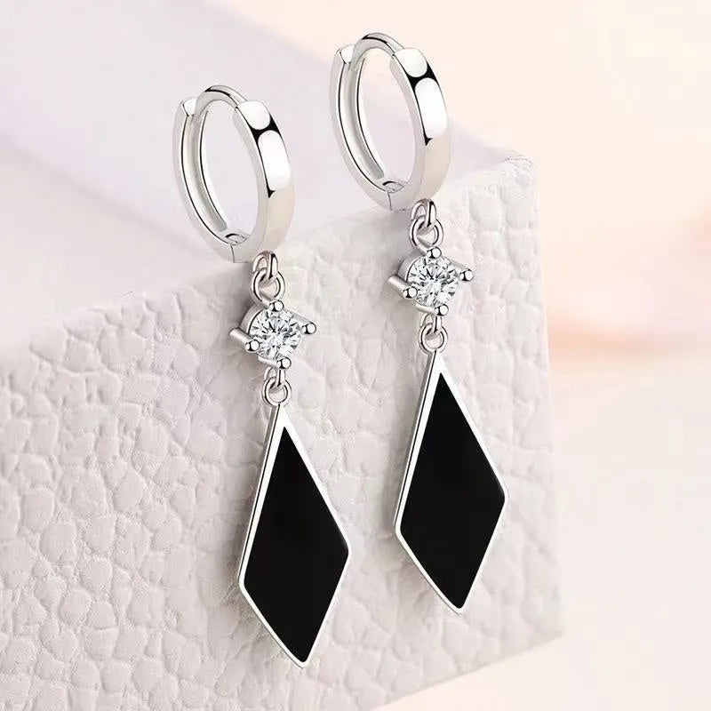 Vintage silver geometry diamond earrings with clip-on fastening for women