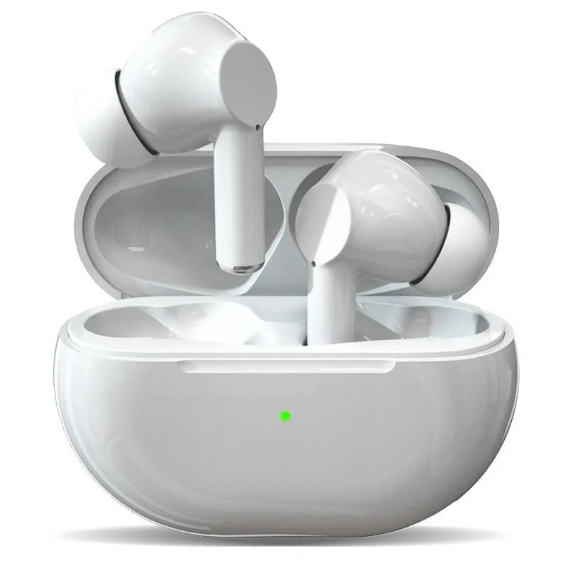 Black and white Pro4 Bluetooth wireless earbuds with a compact charging case.