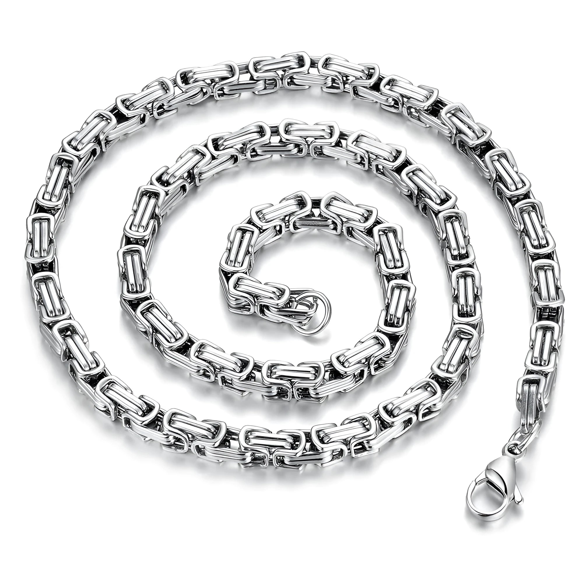 Stainless steel punk necklace with 5mm chain in steel finish on black background