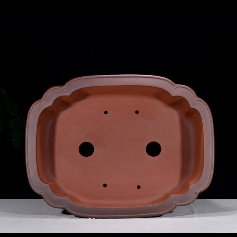 Large oval antique-finish purple clay flowerpot in Chinese style for bonsai trees.