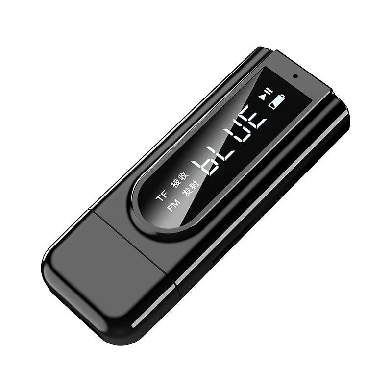 Black USB car FM Bluetooth transmitter for wireless music streaming to car stereo