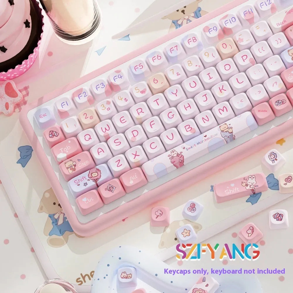 Sweet cotton candy colour mechanical keyboard key cap set showing 112-key and 120-key options