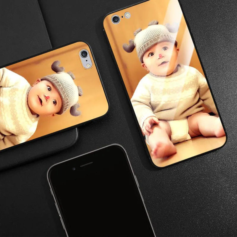 Slim hard back patterned case for iPhone with raised edge protecting camera and screen.