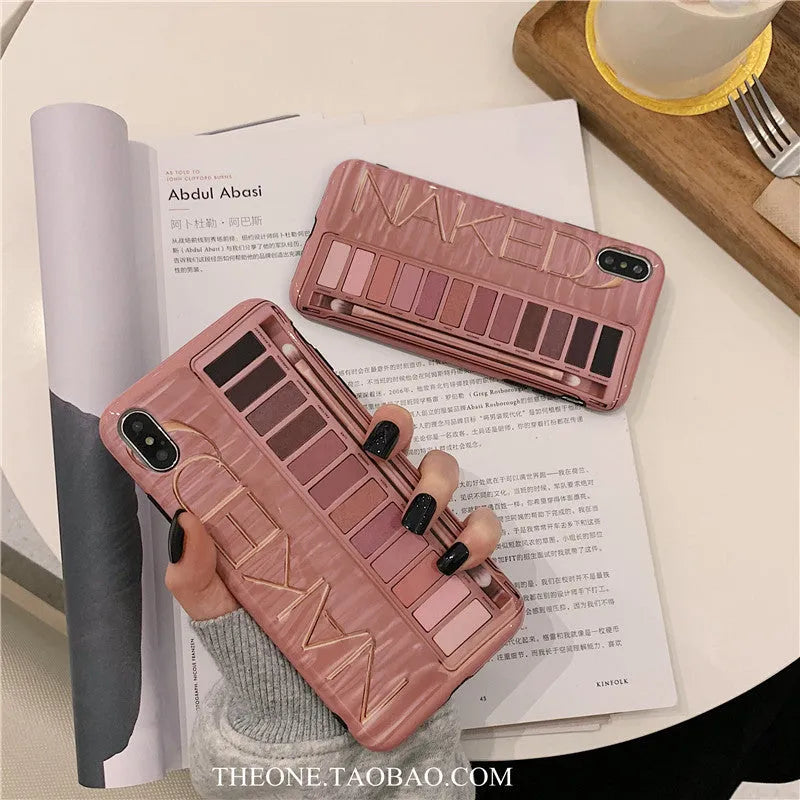 Silicone iPhone case with eye shadow print design in flesh colour or grey options