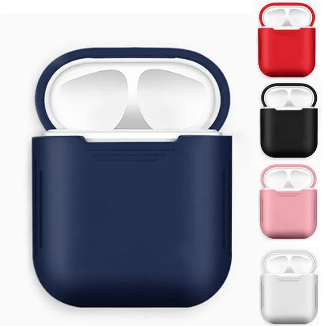 Silicone AirPods case with attached anti-lost rope and integrated shockproof earmuffs for earbud protection