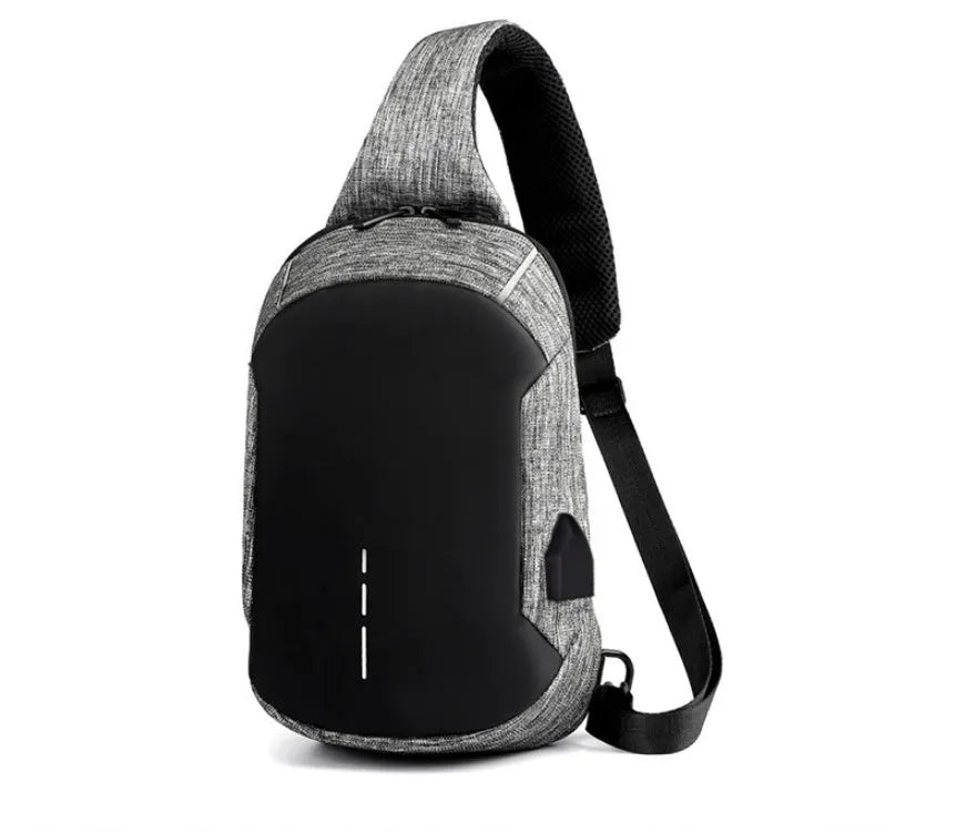 Small dark blue Oxford cloth waterproof chest bag with zip opening and single strap