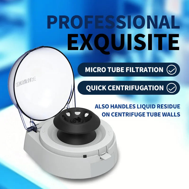 Compact mini laboratory centrifuge measuring 157mm with 7000 rpm speed for sample processing