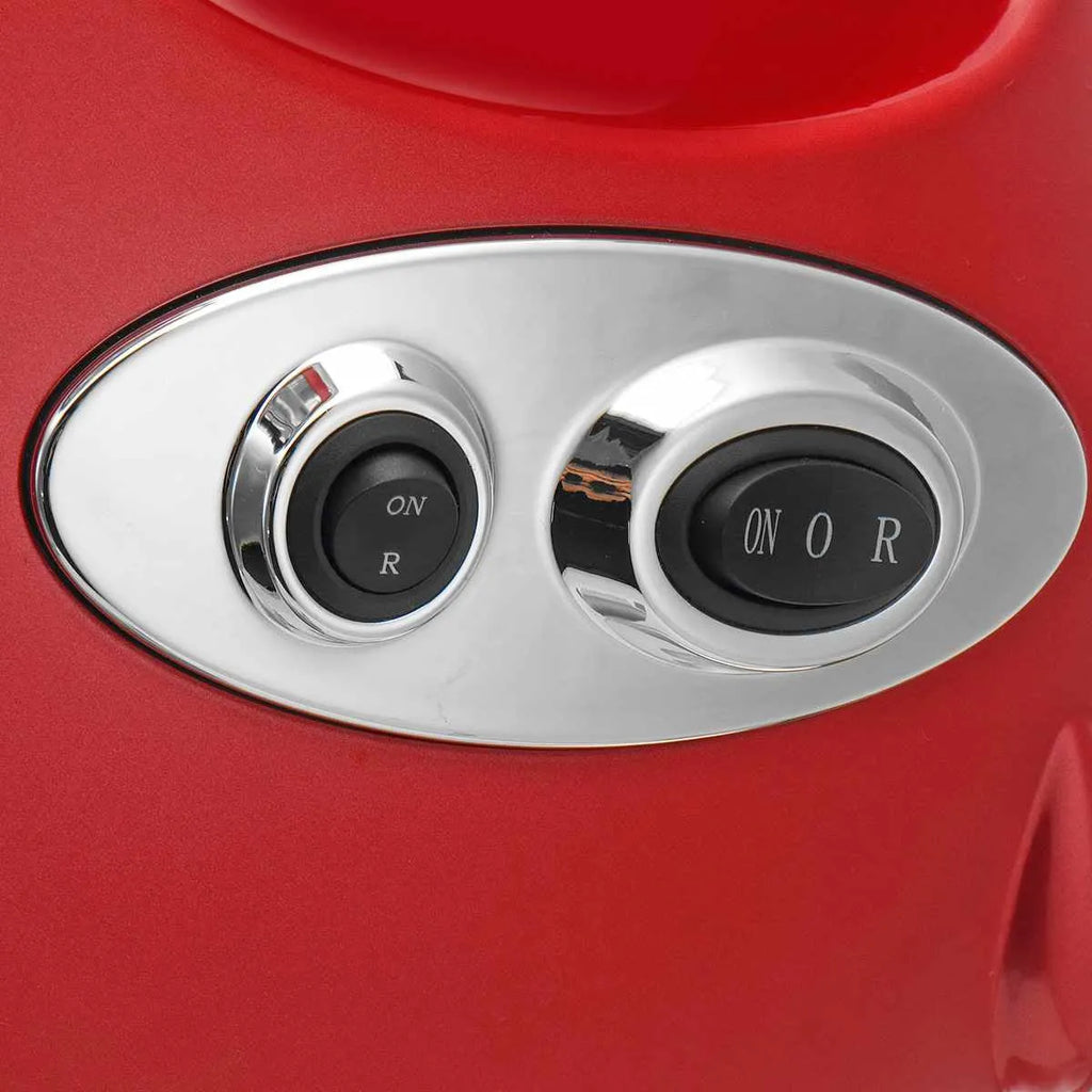 Red electric meat grinder with 800W motor and food grade aluminium alloy body on kitchen counter