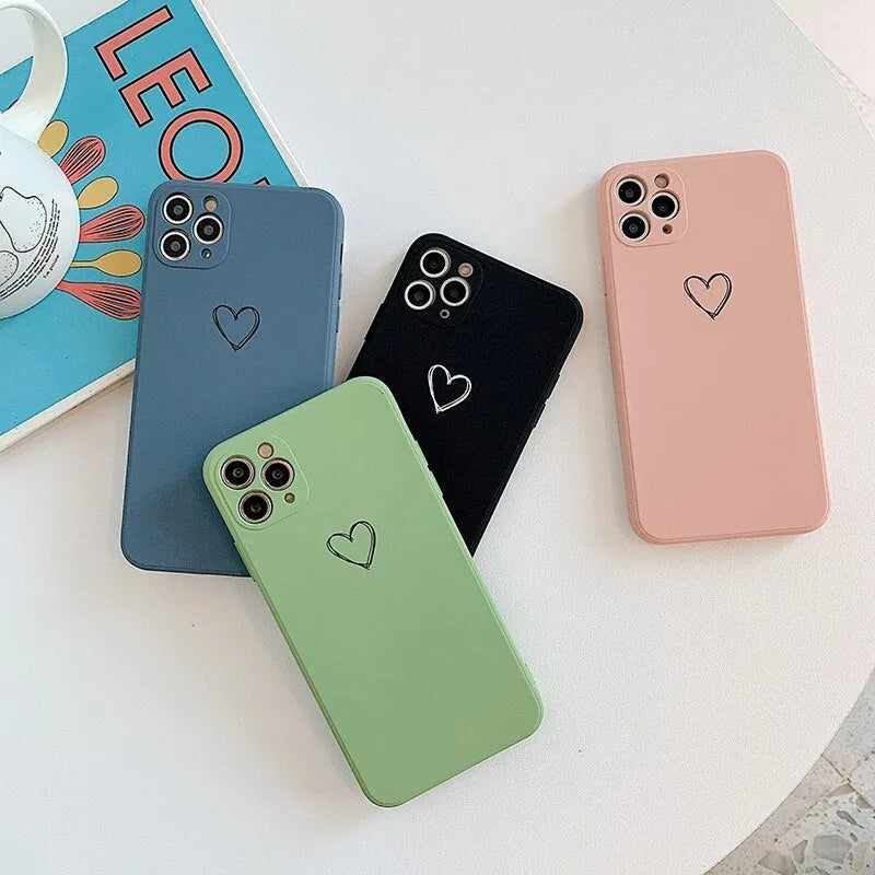 Silicone TPU back cover case for Apple iPhone in solid colour options: black, green, grey, pink, purple, red, white, light green.