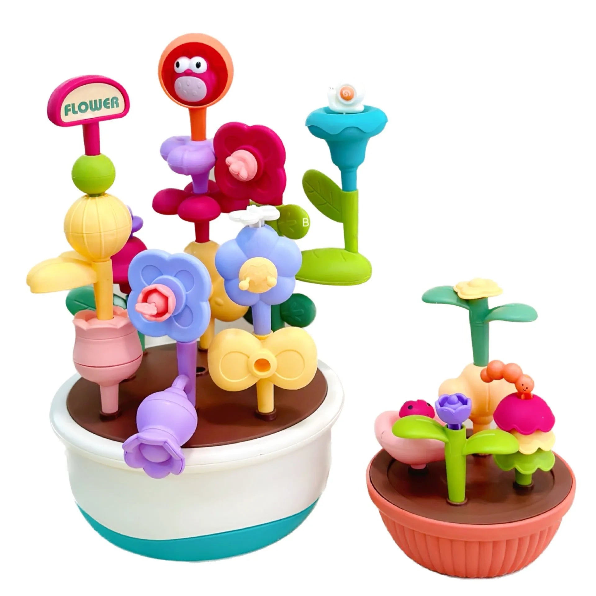 Plastic building blocks flower toy set with flowerpot design in colour box