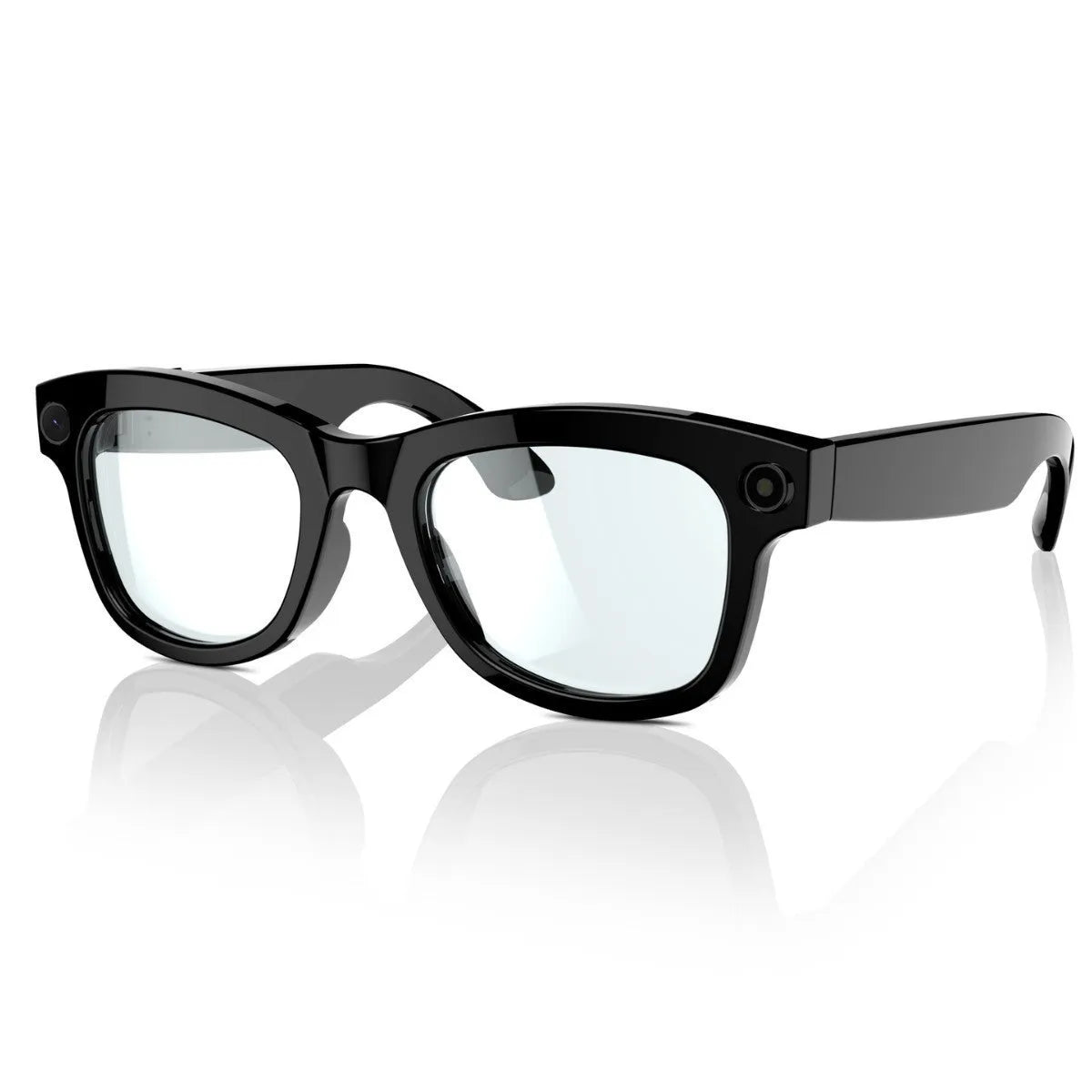 M01 AI translation video glasses with black and transparent lens options showing head-mounted design