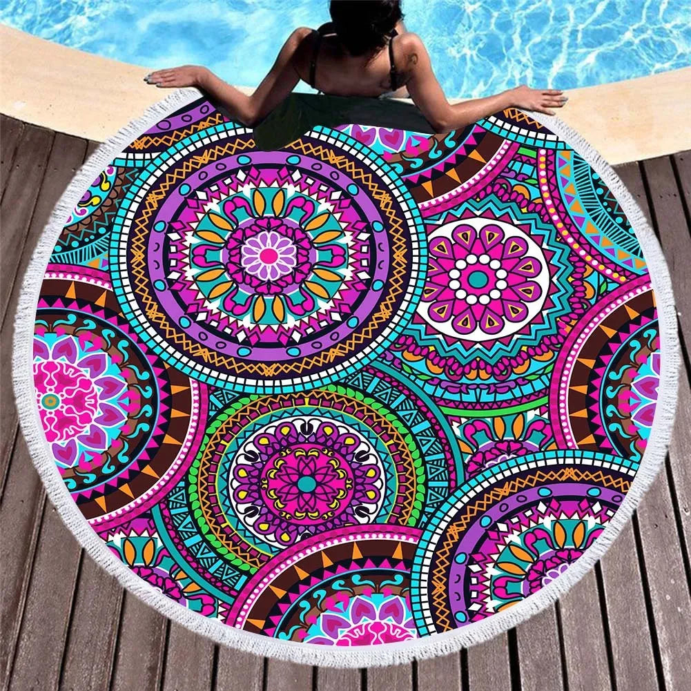 Circular microfibre beach towel 150cm digital print in decor colour