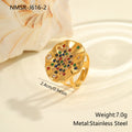 Geometric open mouth ring with pleated detailing and colourful crystal inlay on stainless steel