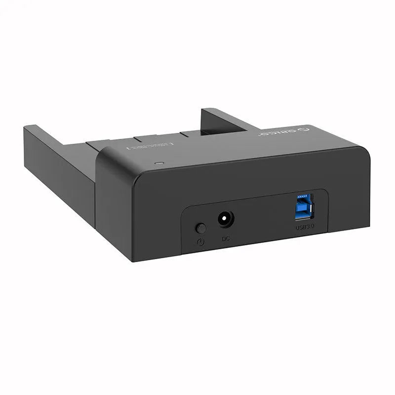 Black plastic universal hard disk enclosure for 2.5-inch and 3.5-inch SATA drives with data cable.