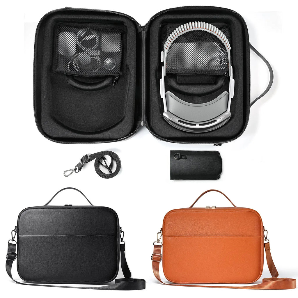 Vision Pro MR storage box in superfiber material showing black and brown colour options